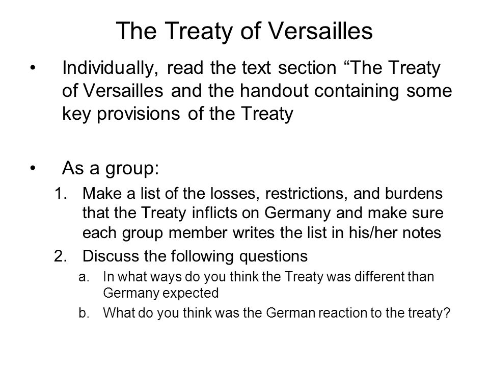 Treaty Of Versailles Quiz
